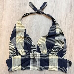 VTG Sport Girl Womens M Plaid‎ Bralette Halter Bikini Top Boho Country Festival